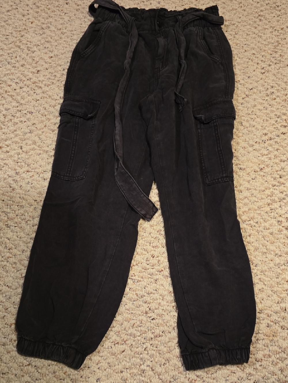 American Eagle Black Cargo Joggers with Belt Tie